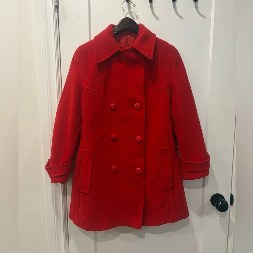 Vintage 60s Red Women's Double-Breasted wool Peacoat Jacket - Picture 4 of 17